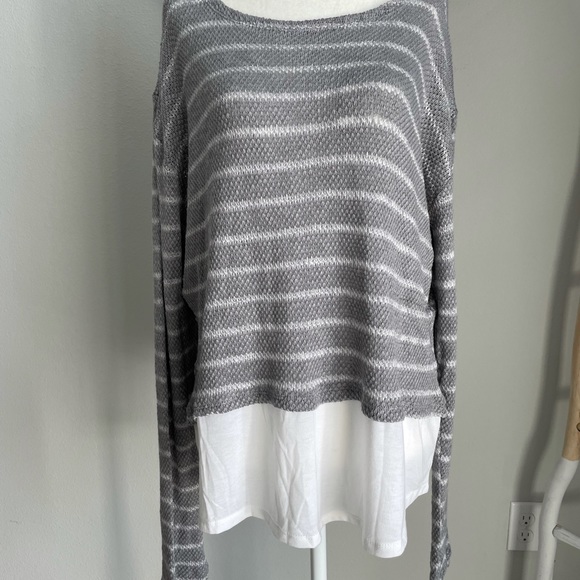 Thyme and Honey soft gray striped long sweater shirt - Picture 2 of 5